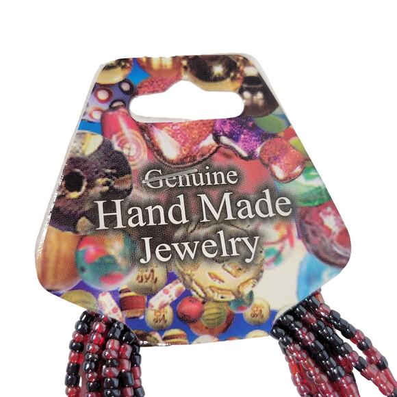 48" Long Red Black Seed Bead Necklace Boho Multistrand India Handmade NEW - Picture 9 of 11
